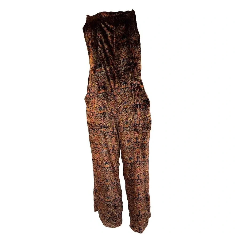 Free People Weekender Printed Velvet Jumpsuit featuring a paisley pattern Size L